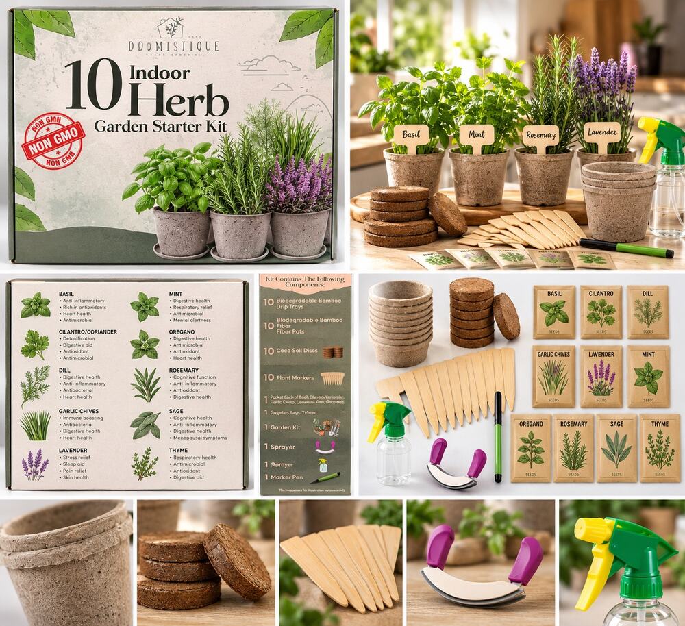 10 Indoor Herb Garden Starter Kit – 10 Herb Varieties – Complete Growing Kit